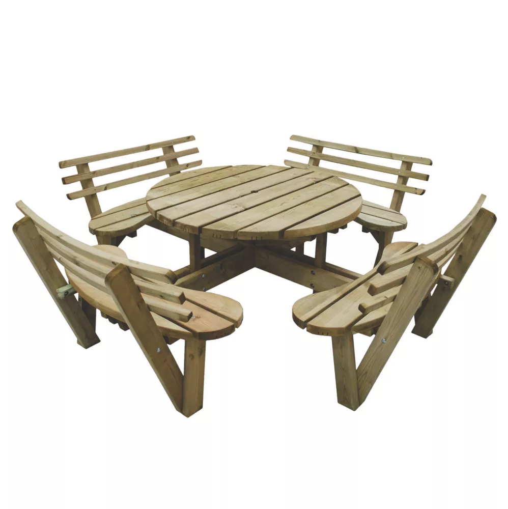 Forest Circular Garden Picnic Table With Seat Backs 2460 X 2460 X 820mm 4 Forest Circular Garden Picnic Table With Seat Backs 2460 X 2460 X 820mm - Image 2